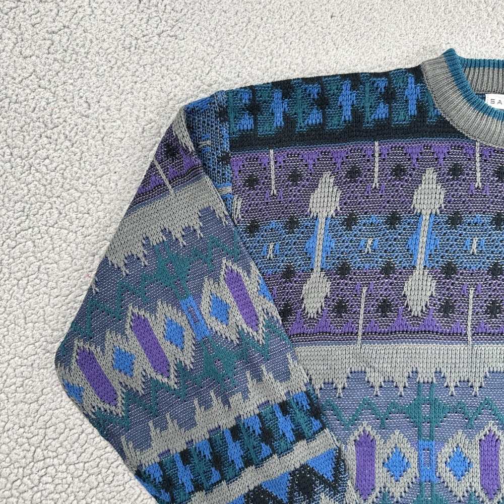 VTG 80s Saturdays Abstract Geometric Sweater Men Medium Vaporwave Mallwave - Picture 11 of 16